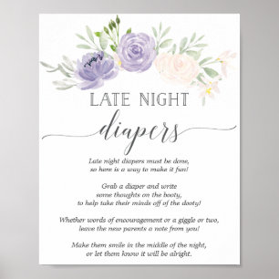 Späte Night Diapers Pastel Lila Baby Dusche Poster