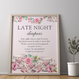 Späte Night Diapers Tee Party Baby Shower Game Poster