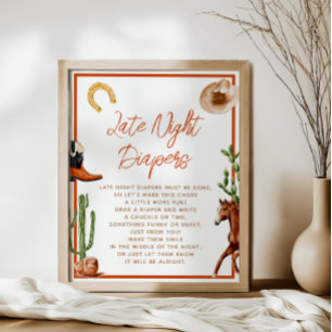 Späte Night Diapers Western Rodeo Kinderdusche Poster