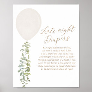 Späte Night Diapers White Balloon Baby Dusche Poster