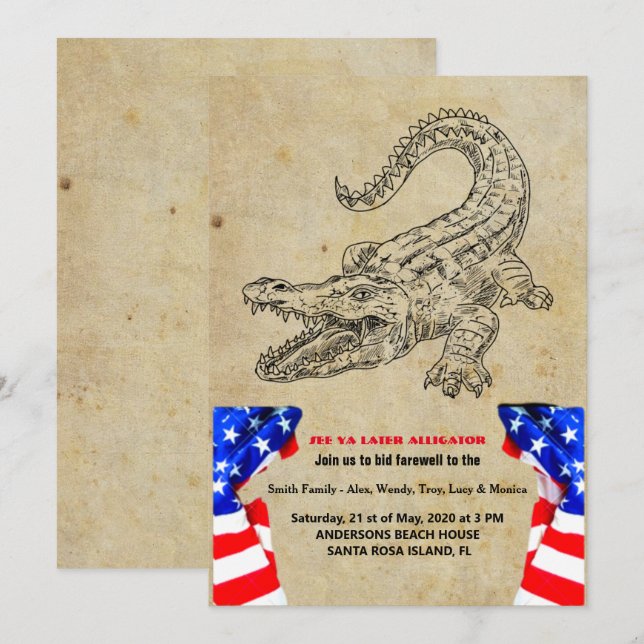 Später geht der Alligator die Party Einladung weg (Vorne/Hinten)