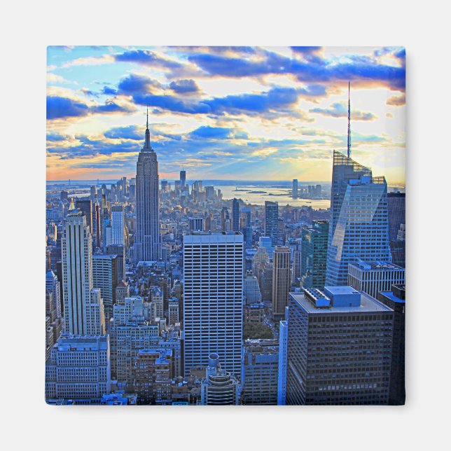 Später Nachmittag NYC Skyline als Sonnenuntergang  Magnet (Vorne)