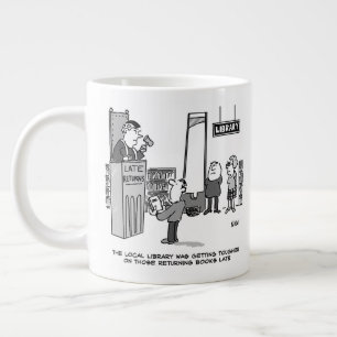 Spätes Bibliothekbuch. Strenge Strafe für verspäte Jumbo-Tasse