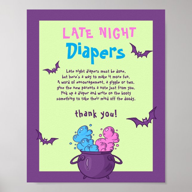 Spätes Nachttaucher Halloween Baby Shower Game Poster (Vorne)