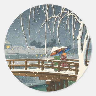 Spätes Schnee entlang Edo River hasui kawase Winte Runder Aufkleber