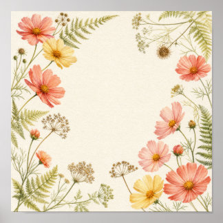 Spätkosmos Botanisches Quadrat-Wandkunst-Print Poster