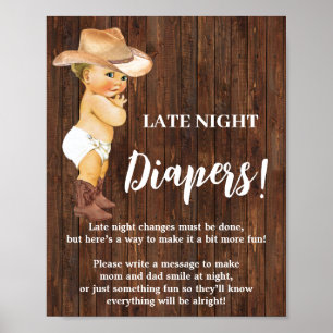 Spätnachtsdiapers Game Cowboy Baby Duschzeichen Poster