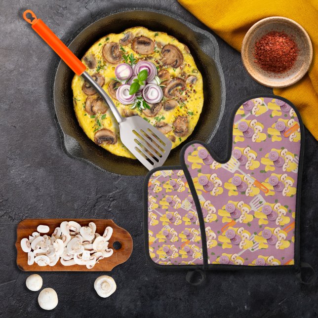 Spatulas und Rührei lila Ofenhandschuh & Topflappen-Set (Von Creator hochgeladen)