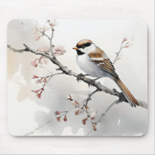 Spatz auf Frühlingszweig Mousepad