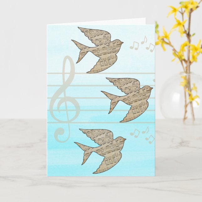 Spatz Vogel Musik Blauer Himmel  Karte (Gelbe Blume)