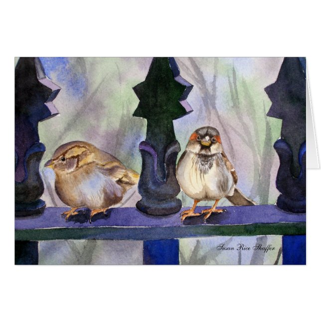 Spatzen auf dem Zaun (Vorderseite (Horizontal))