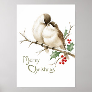 Spatzen auf einem Weihnachtszweig Poster