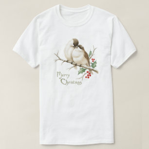 Spatzen auf einem Weihnachtszweig T-Shirt
