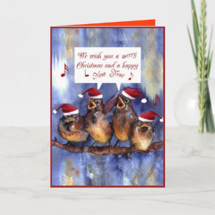Spatzen, die frohe Weihnachten wünschen