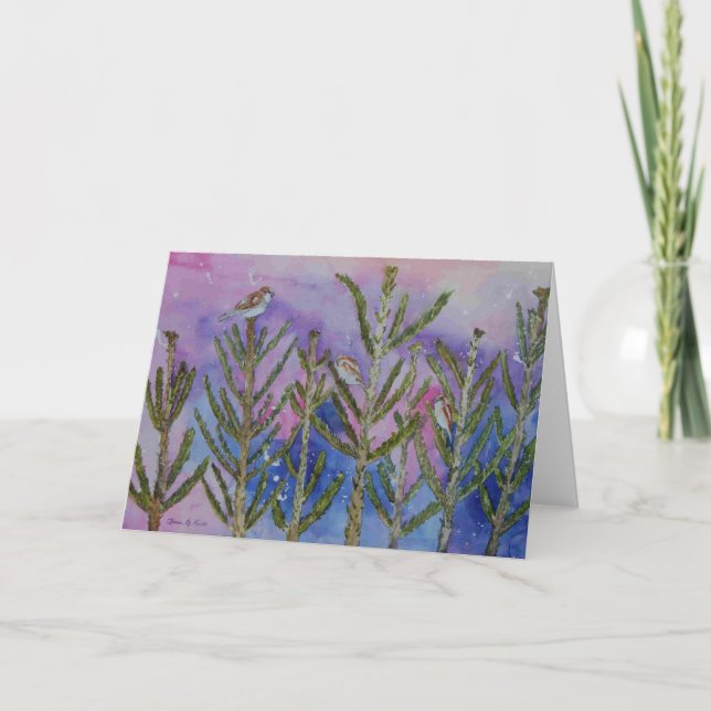 Spatzen in den Bäumen Feiertagskarte (Vorderseite)