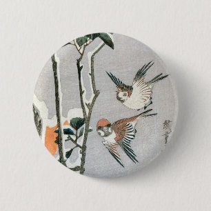 Spatzen und Kamelie im Schnee von Ando Hiroshige Button