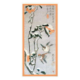 Spatzen und Kamelie im Schnee von Ando Hiroshige Fotodruck