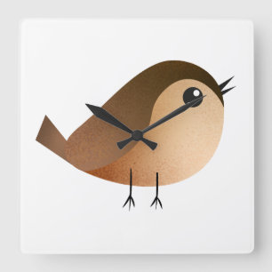 Spatzen-Vogel-Cartoon   Quadratische Wanduhr
