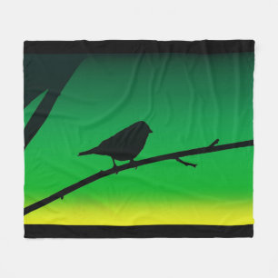 Spatzensilhouette auf Limonen Fleecedecke