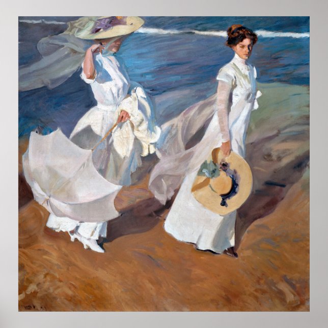 Spazieren entlang der Küste von Joaquín Sorolla Poster (Vorne)