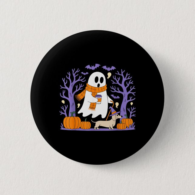 Spazierender Geist-Dackel Lustige Gruselsaison Button (Vorderseite)