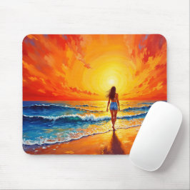 Spazierender Meeresstrand Warmlaufen Sonnenunterga Mousepad