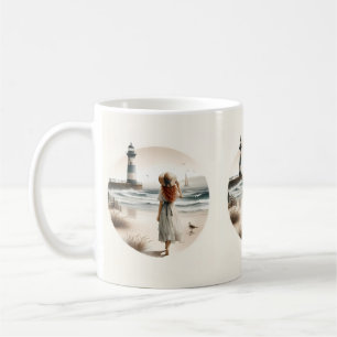 Spaziergang am Leuchtturm am Meer Kaffeetasse