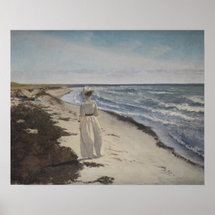 Spaziergang am Meer. Öl auf Leinwand. Vintage Poster