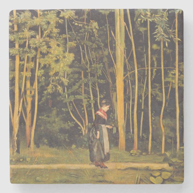 Spaziergang am Waldrand (von Ferdinand Hodler) Steinuntersetzer (Vorderseite)