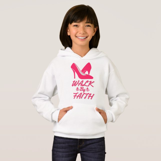Spaziergang durch das Glaube Hot Pink Bible Zitat  Hoodie (Vorne ganz)