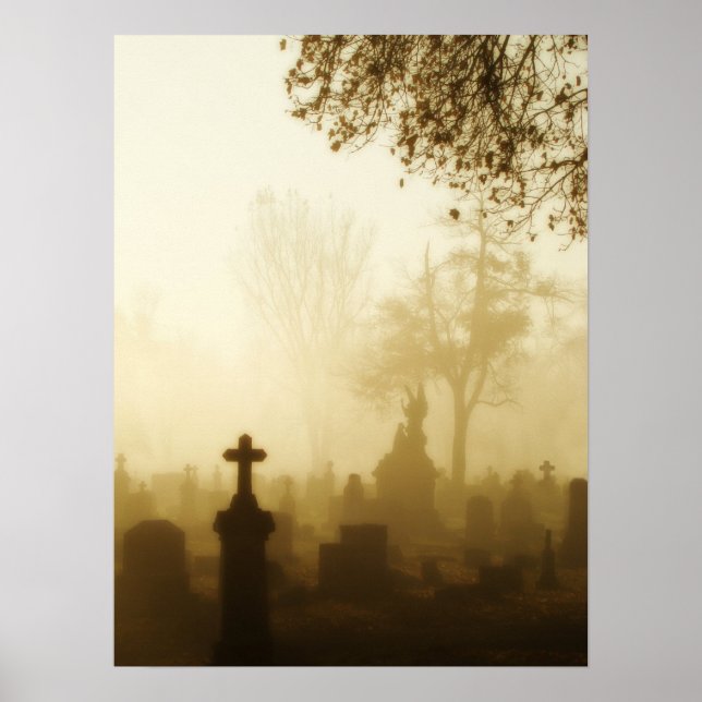 Spaziergang durch den foggy Friedhof Poster (Vorne)