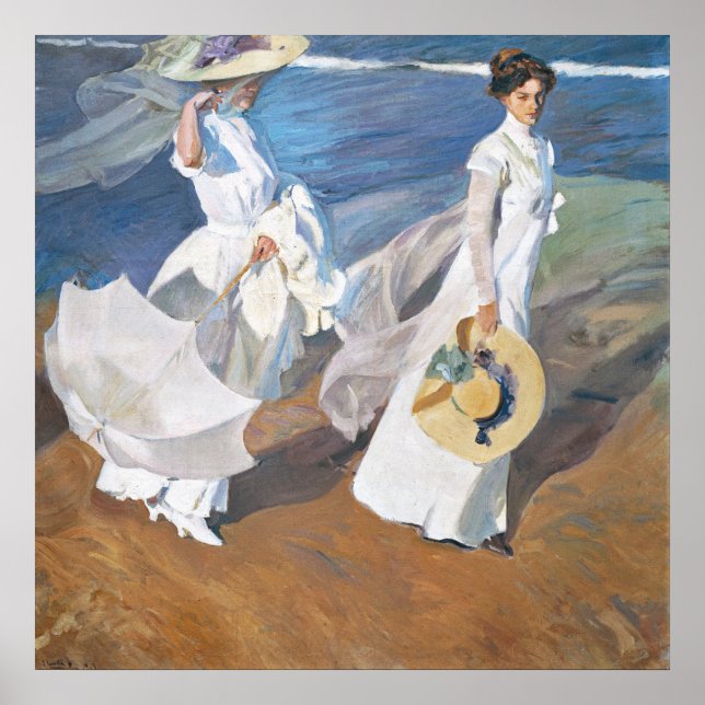 Spaziergang entlang der Küste, Joaquín Sorolla Poster (Vorne)