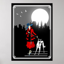 Spaziergang im Mondlicht Vintage Art Deco Dame