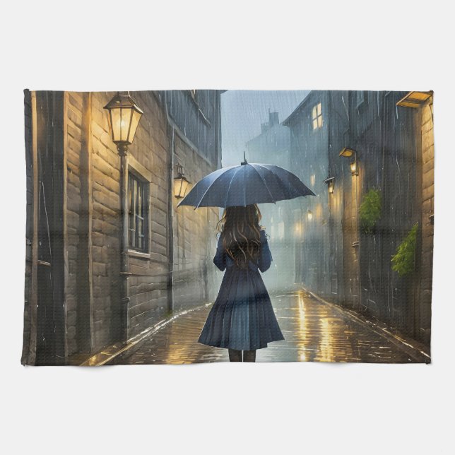 Spaziergang im Regen Geschirrtuch (Horizontal)