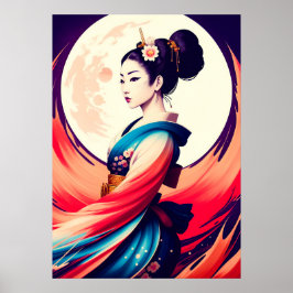 Spaziergang in der Mondlicht Japanisch Geisha Poster