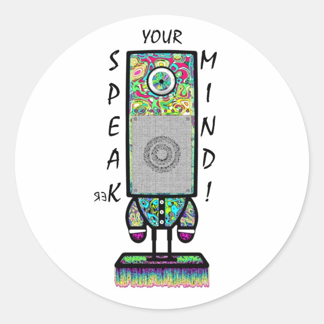 Speak-er Your Mind Funny Cyclops Speaker Pun Runder Aufkleber (Vorderseite)