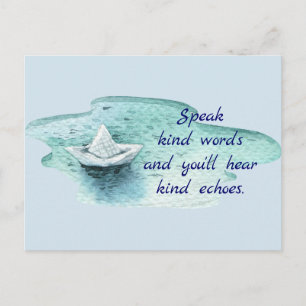 Speak Kind Wörter Zitat mit Papier Boat Postkarte
