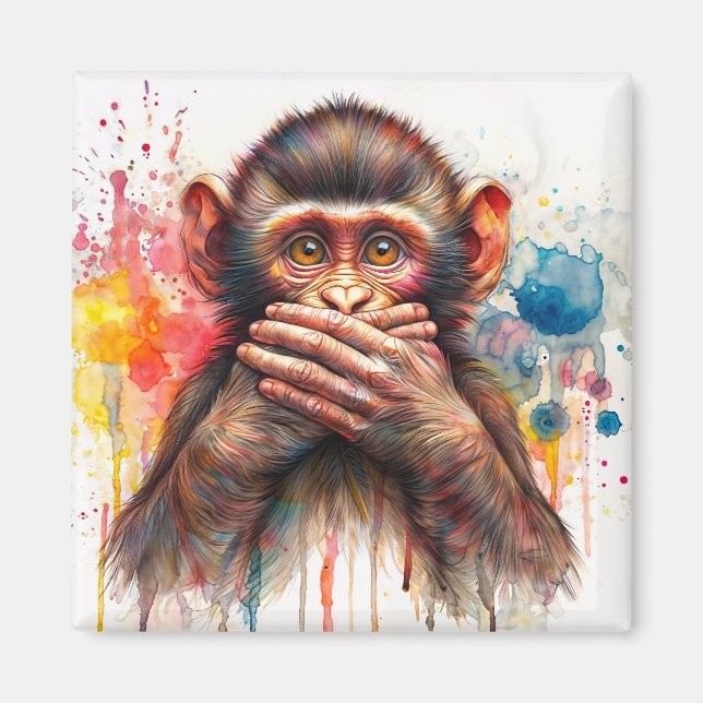 Speak No Evil Monkey Vibranine Watercolor Art Magn Magnet (Vorne)