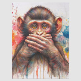 Speak No Evil Monkey Watercolor Art Seidenpapier