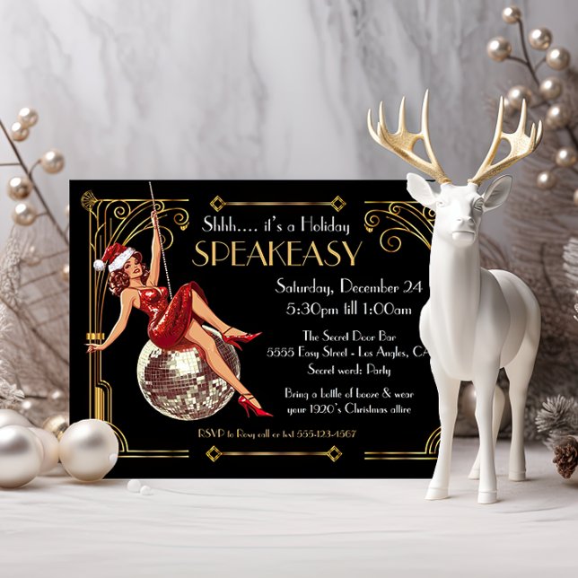 Speakeasy Christmas Great Gatsby Art Deco Party Einladung (Von Creator hochgeladen)