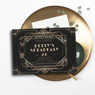 Speakeasy Flapper Roaring 20er Gold Gatsby Birthda Einladung