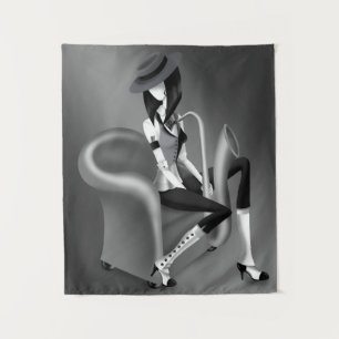 Speakeasy - graue Monochrom Wandteppich