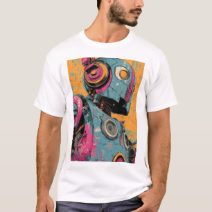 Speaker-Bot mit rosa Kopfhörern — Retro-Futurist T-Shirt