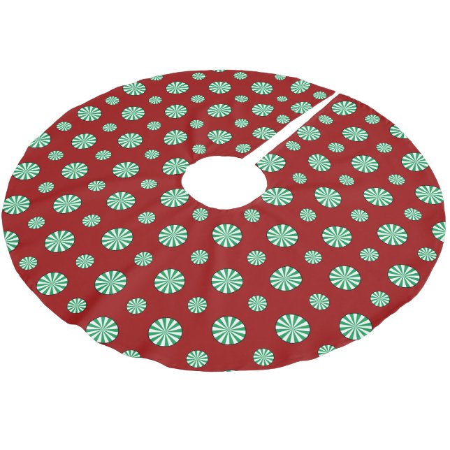 Spearmint Polka Dots Tree Skirt Polyester Weihnachtsbaumdecke (Schrägansicht)