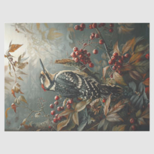 Specht und rote Beeren Malerei Découpage Seidenpapier