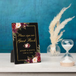 Special 12x18 Burgundy Black Gold Wedding Guestboo Fotoplatte<br><div class="desc">Watercolor Floral Burgundy Black & Gold Wedelbook Tischplatte Plaque</div>