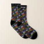 Special-18. Geburtstags-Party-Foto mit Monogramm Socken<br><div class="desc">Geburtstags-Partydekor und -geschenke der einzigartigen und speziellen Typografie themed 18. Text umfaßt heftiges und fab bei 18. fabelhaft bei 18, fantastischem 18. Geburtstags-Party, besonders speziellem 18. Geburtstag, glücklicher 18. Geburtstag, Schwing18. Geburtstag und betrachtet 18 und fantastischem 18. Geburtstag gut. Heller bunter Text in Gelbem, in rosa, in Lila, in Blauem,...</div>