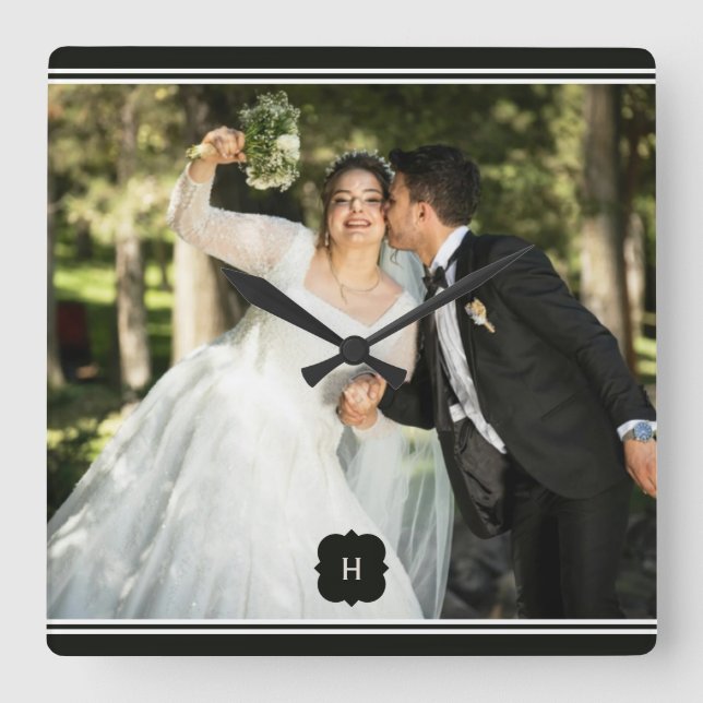 Special Add Foto Wedding Wall Clock Quadratische Wanduhr (Vorderseite)