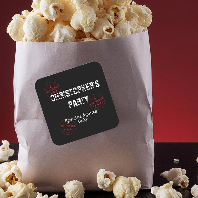 Special Agent / Spy Theme Top Secret Party Quadratischer Aufkleber (Von Creator hochgeladen)