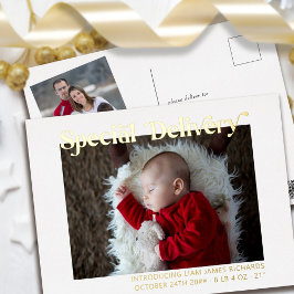 Special Delivery Baby First Christmas Foto Gold Folien Feiertagspostkarte